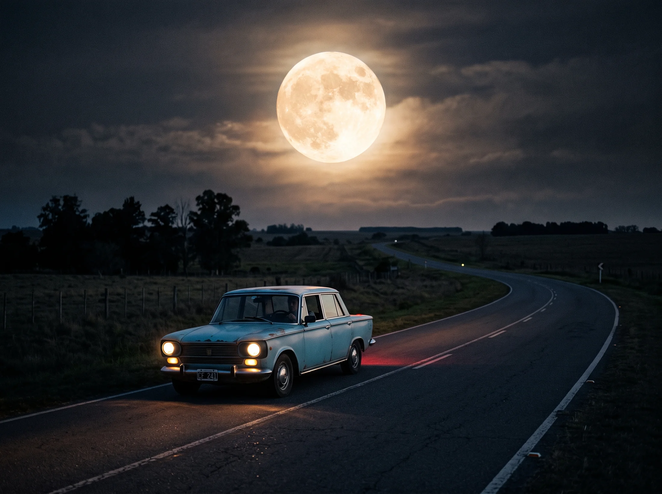 Luna llena sobre un paisaje nocturno